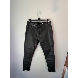 AG Adriano Goldschmied Farrah Skinny Ankle Metallic Coated Jeans Black Size 28